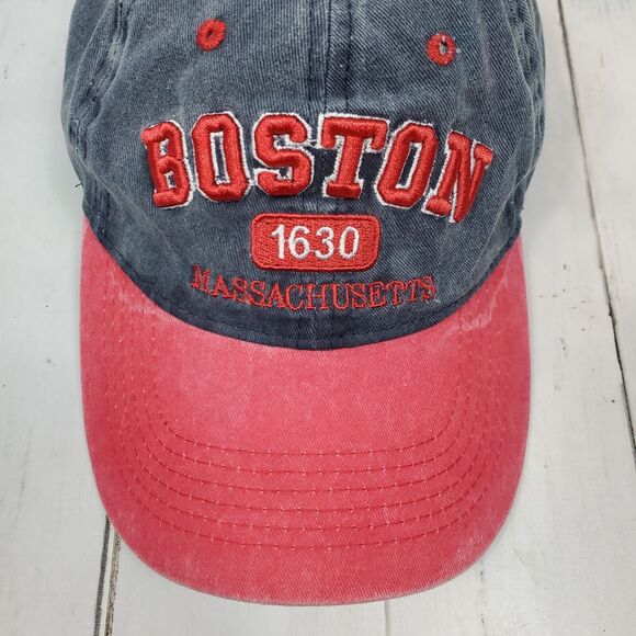 Boston Massachusetts Hat Men’s baseball cap Strapback One Size Denim Red GUC - Picture 2 of 12